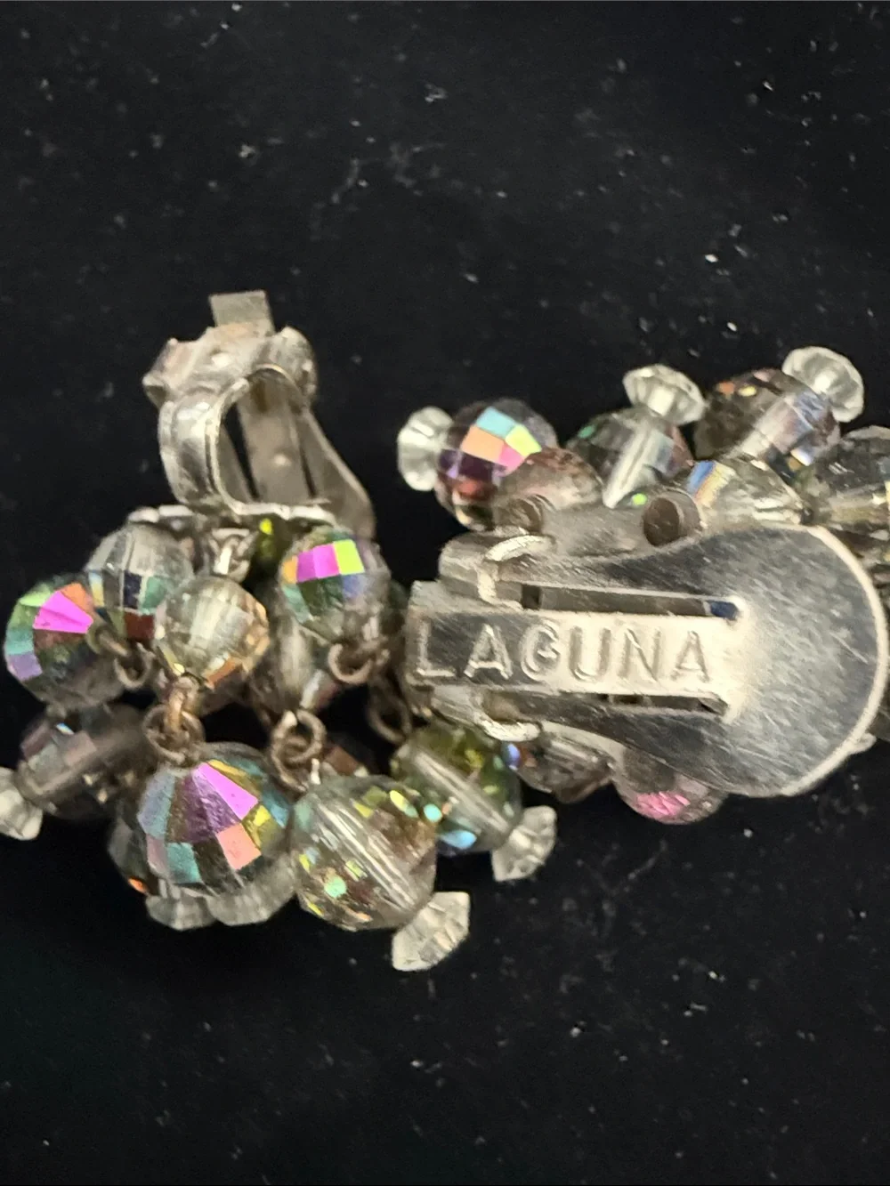 Laguna Vintage Mid-century Aurora Boreali Crystal Cluster Clip-On Earrings